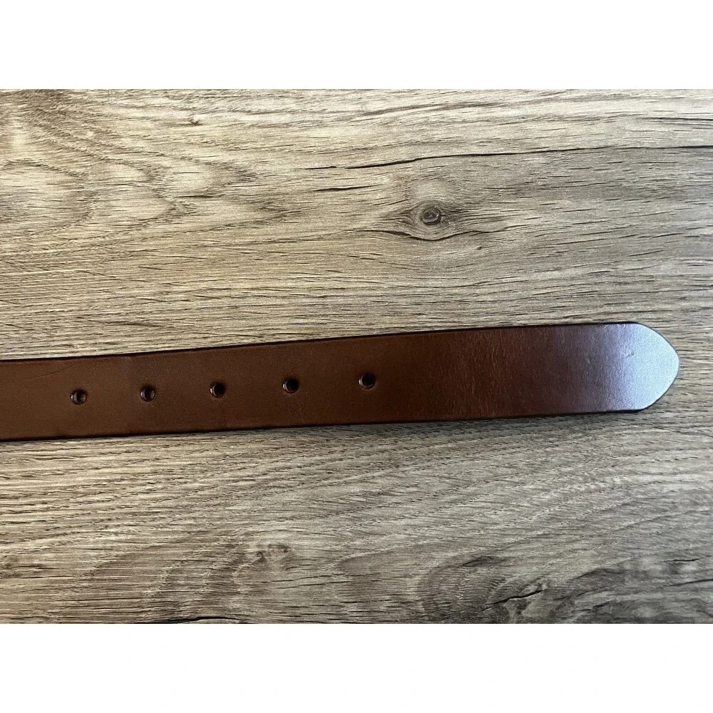Lands End Genuine Leather Brown Mens Belt Made in England - Solid Brass Buckle